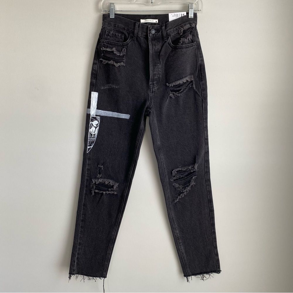 Pacsun Ultra High Rise Slim Painted Black Denim Jeans